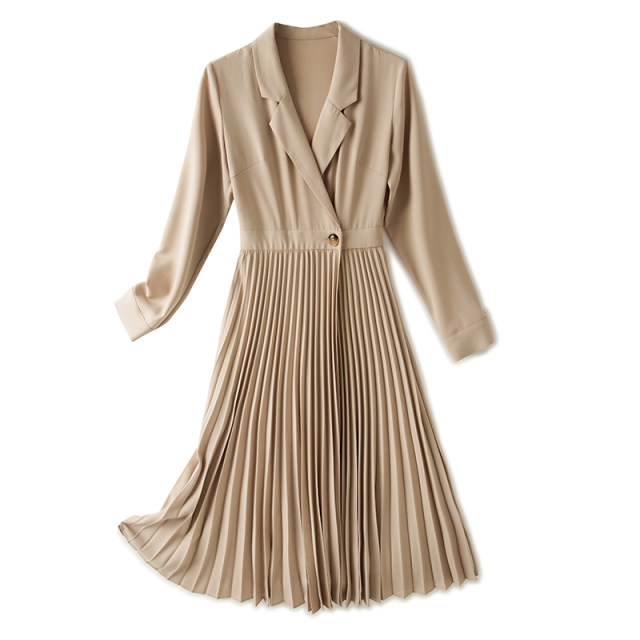 High-end commuter ol temperament suit dress long-sleeved waist slimming pleated skirt women's 2023 spring new style