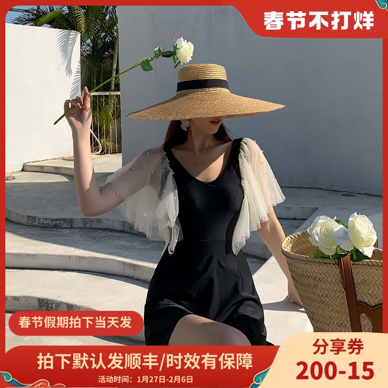 Mimoi Closet French fairy girl lace black swimsuit slim conservative body swimsuit female