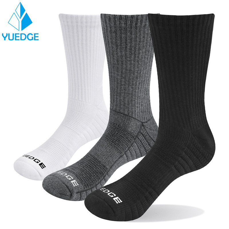 Professional Outdoor Sports Socks with Thickened Towel Bottom, Black, White, and Gray Solid Color, High-Top Mid-Calf Running and Basketball Socks for Men and Women