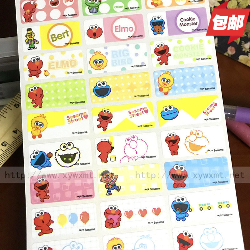 Sesame Street small animals boys and girls name stickers name stickers Taiwan genuine waterproof wear-resistant Xiaoyuwan