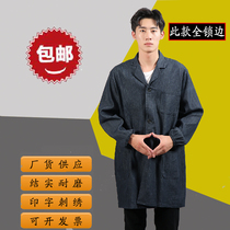 Denim blue coat long coat warehousing logistics handling wear wear-resistant men and women the same style full seam thick tooling
