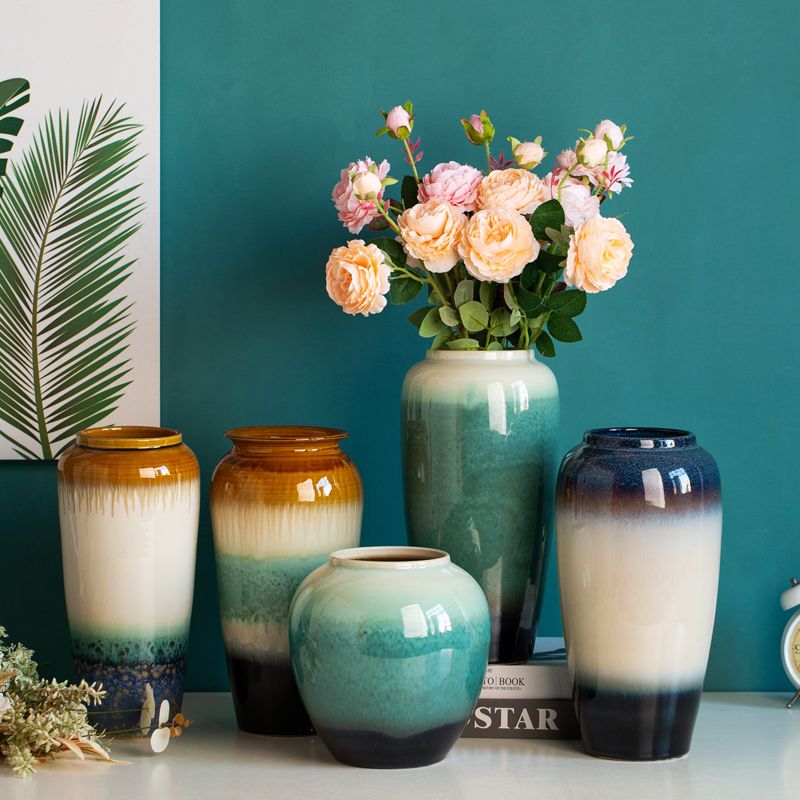 Modern minimalist hydroponic ceramic vase decoration living room flower arrangement flowers retro rich bamboo light luxury flower pot succulent