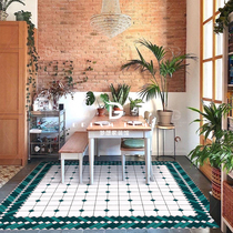 Moroccan retro B & B small tiles 200x200 Nordic bathroom kitchen living room courtyard dark green floor tiles