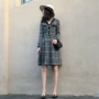 Váy dài cổ chữ V 2018 thu đông của phụ nữ mới houndstooth eo eo đã mỏng Hepburn retro tình yêu đầu tiên đầm sơ mi dài hàn quốc