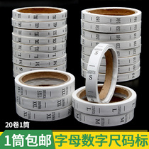 Clothing size Yard Mark Clothes neckline Washed Mark with digital code Alphabet Water Wash Scale size Label Size Mark