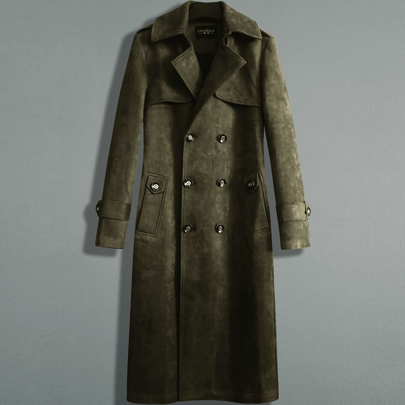 Over-The-Knee Long Trench Coat for Men 2026 Spring and Autumn New European Style Retro Suede Jacket Stylish Overcoat 111611
