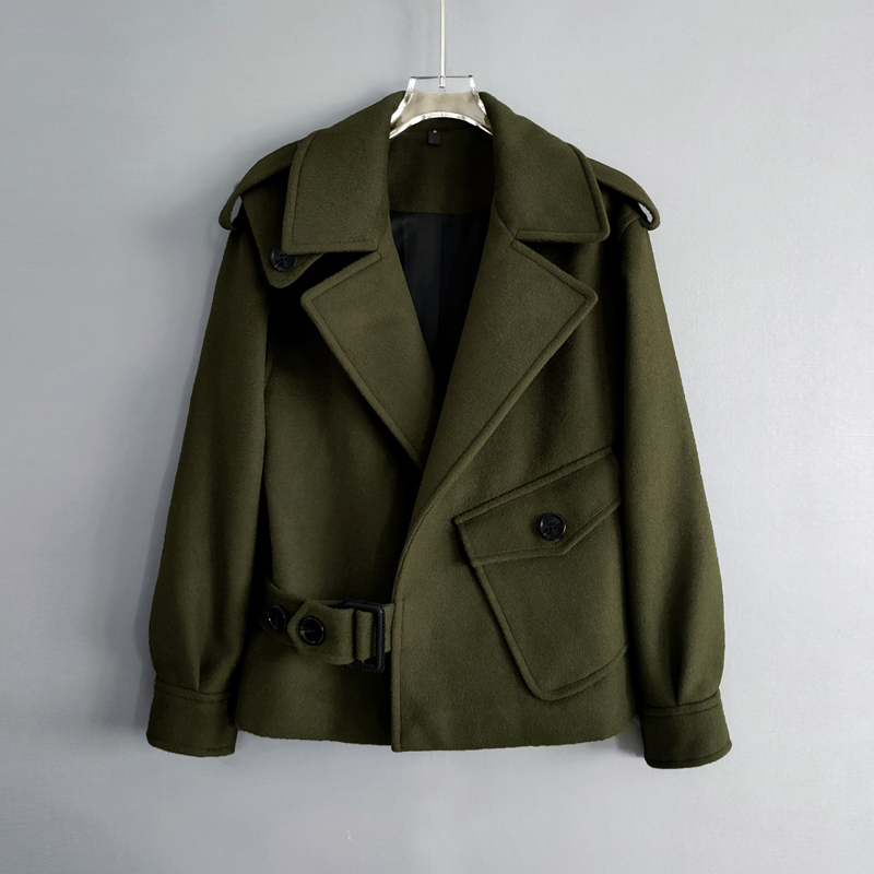 Military Green Woolen Jacket for Men 2026 Spring and Autumn New Style Handsome Large Lapel Loose Short Top 1288