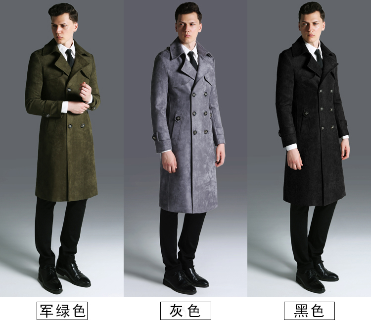Áo gió nam deerskin áo gió dài nam 2018 mùa thu và mùa đông mới siêu dài áo khoác cỡ lớn quân đội Anh áo xanh 1116 áo khoác nam hàng hiệu