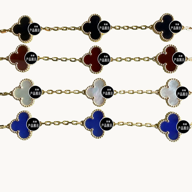18K Rose Gold Four-Leaf Clover Five-Flower Bracelet, Yellow Gold Bubble Pink Enamel Bracelet, Gift for Girlfriend 18K Rose Gold Four-Leaf Clover Five-Flower Bracelet, Yellow Gold Bubble Pink Enamel Bracelet, Gift for Girlfriend