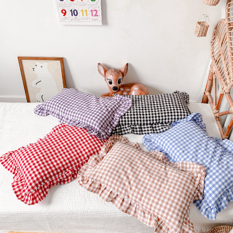 Children washed cotton pillowcase 30 * 50 pure cotton cartoon cute Korean wind lace pillow headgear 48x74 a dress