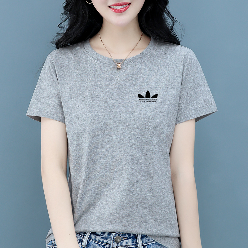 Sports Clover Pure Cotton Short-Sleeved T-Shirt for Women 2026 Summer Thin Large Size Women's Half-Sleeved Round Neck Sports Top Sports Clover Pure Cotton Short-Sleeved T-Shirt for Women 2026 Summer Thin Large Size Women's Half-Sleeved Round Neck Sports Top