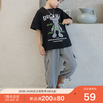 Childrens cartoon printing short-sleeved summer clothes 2021 new Korean version of the boy outfit net red fashionable summer tide clothes two-piece set