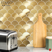 Light luxury gold brushed stainless steel mosaic black metal background wall mirror restaurant hotel fan tile