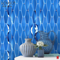 3D Solid Treasure Blue Stainless Steel Mosaic Rhombus Handmade Brick Metal Image Wall Hotel KTV Tile