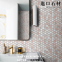 American Round Pink Marble Mosaic Tile Stone Background Wall Bar Table Kitchen Nordic Toilet Wall Brick