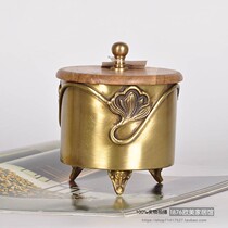 India imported brass mango wood lid storage storage tank Luxury model room pure copper sealed tea candy tank