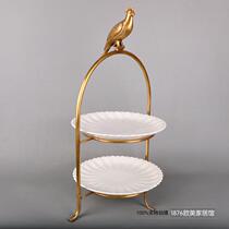 European luxury pure copper creative parrot fruit inventory heart plate Double ceramic with copper dried fruit plate Snack plate