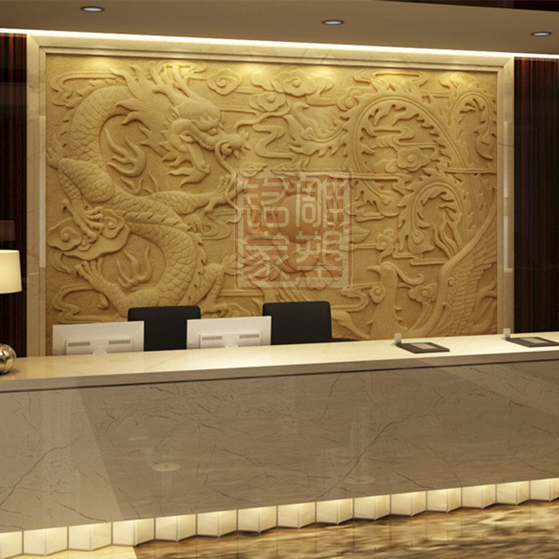 Sandstone relief mural sculpture Glass fiber custom relief Animal relief Hotel lobby large mural Dragon and phoenix