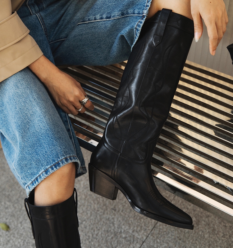 ALEXSARA2021 Autumn Winter New Heavy Work Embroidery High Cylinder Coarse Heel Cowboy Boots Western head West Long boot