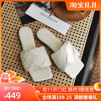 ALEX SARA square head woven flat slippers 2021 new leather wear fashion semi cool slippers women