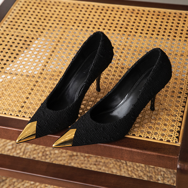 ALEXSARA 2022 Early spring design Sensation Temperament Small Crowdmetal Head Pointed Fine Heel Single Shoes Genuine Leather High Heels