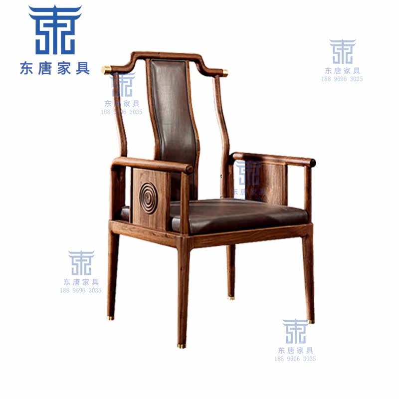 New Chinese style solid wood circle chair leisure chair modern minimalist tea chair master chair leather art back chair boss chair