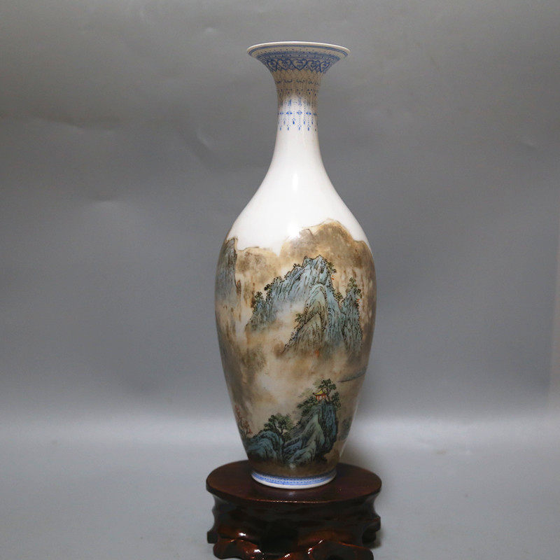 Jingdezhen Cultural Revolution Porcelain Fidelity Old Factory Goods Porcelain Red Official Kiln Collection Hand-painted Landscape and Scenery Thin Tire Bottle