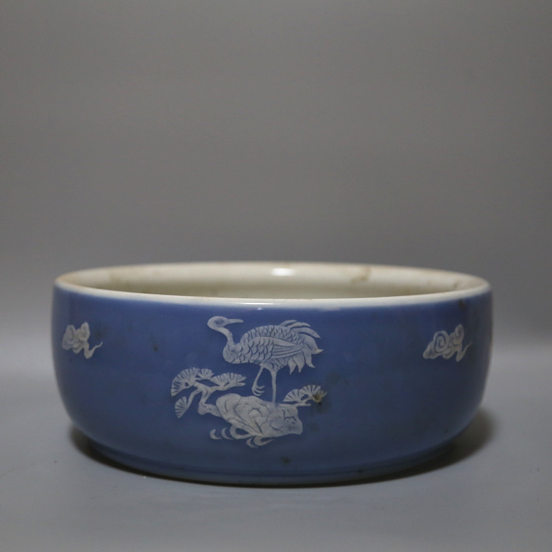 Jingdezhen Cultural Revolution Porcelain Old Factory Goods Porcelain Founding Porcelain Factory Tianqing Glazed Hand-painted Pile Pine Crane Water Fairy pelvis tea sea