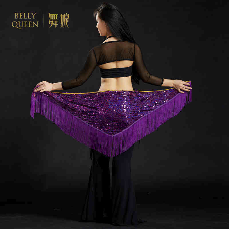 Dancer belly dance waist chain New fringed oriental dance beginner practice hip scarf skirt Sequined triangle scarf