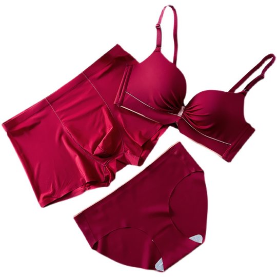 Zodiac year red wedding newlyweds couple underwear set three-piece set with bra couple underwear ice silk