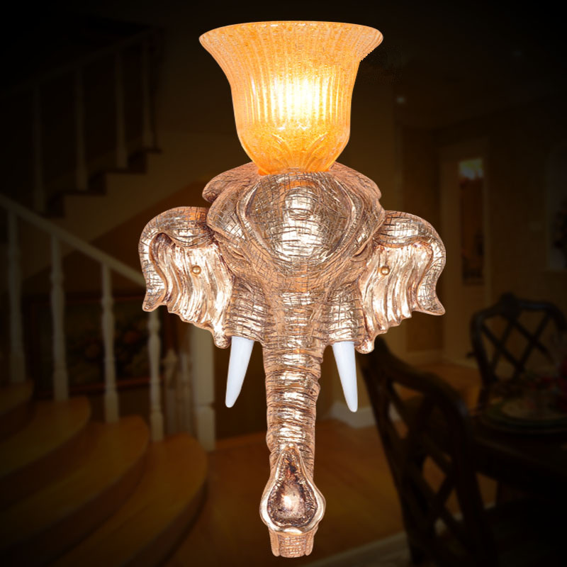 Southeast Asia Thai-style modern minimalist lamps Hotel bar KTV Dining Room Creative Gold Leaf Elephant Wall Lamp Resin