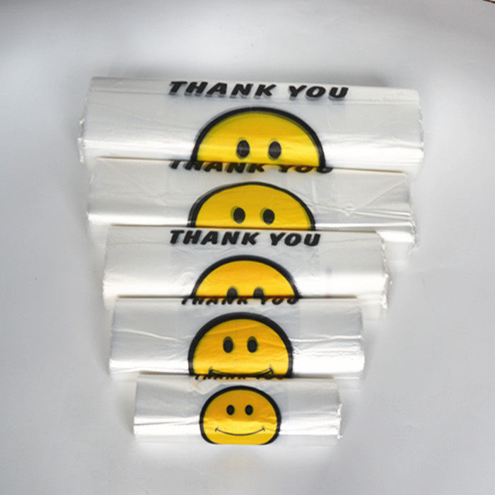 Wholesale white transparent smiley bag vest bag plastic convenient bag supermarket fruit shopping bag thickened