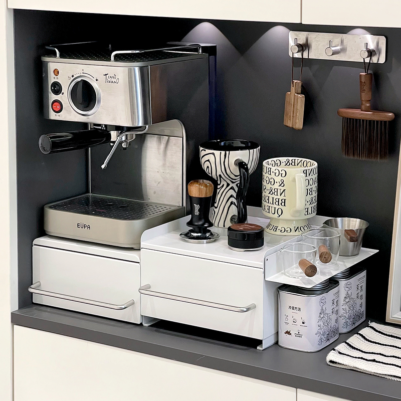 Transform Your Home Coffee Corner! Sideboard Tabletop Drawer Metal Coffee Cup Storage Cabinet Coffee Machine Shelf