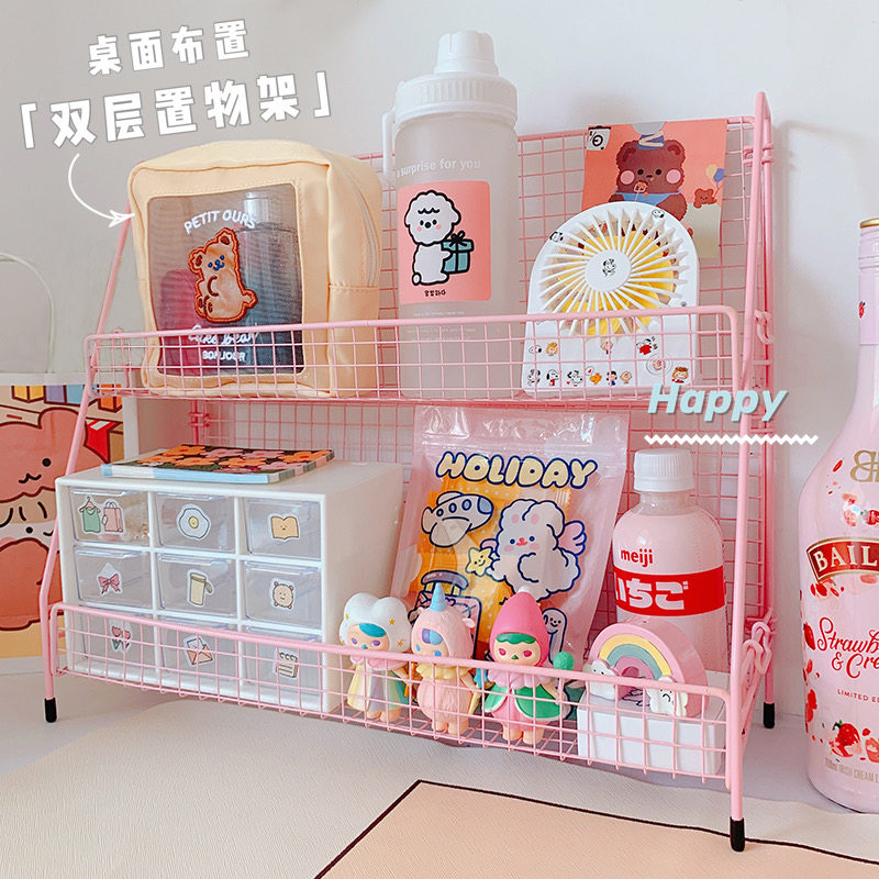 Bookshelf rack desktop cosmetics storage rack wrought iron room multi-layer girl heart dormitory bedroom table artifact