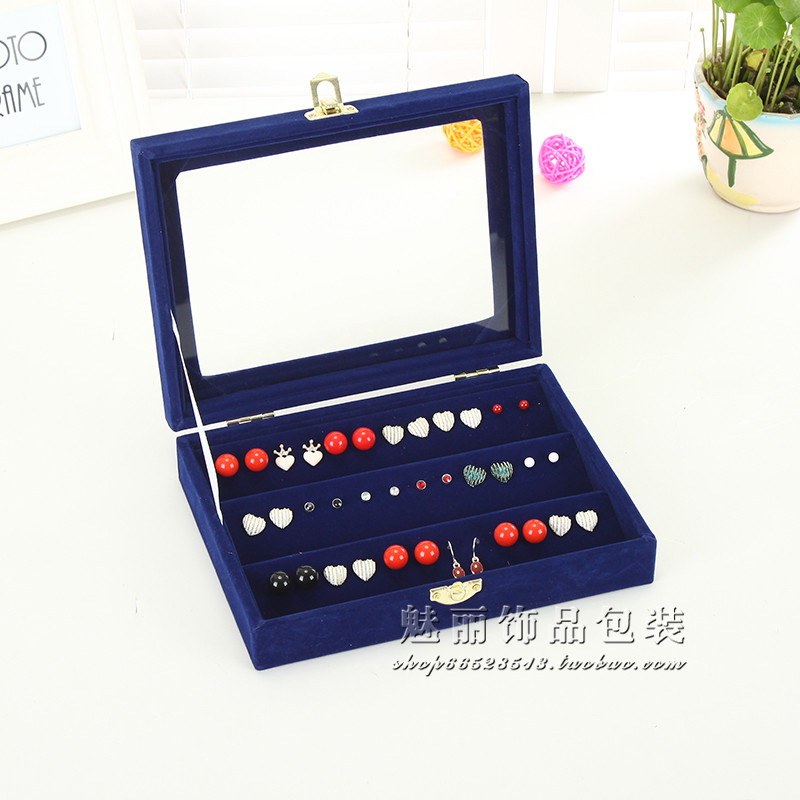Black earrings display box Glass cover jewelry box Simple ear - nail plate box ring 24