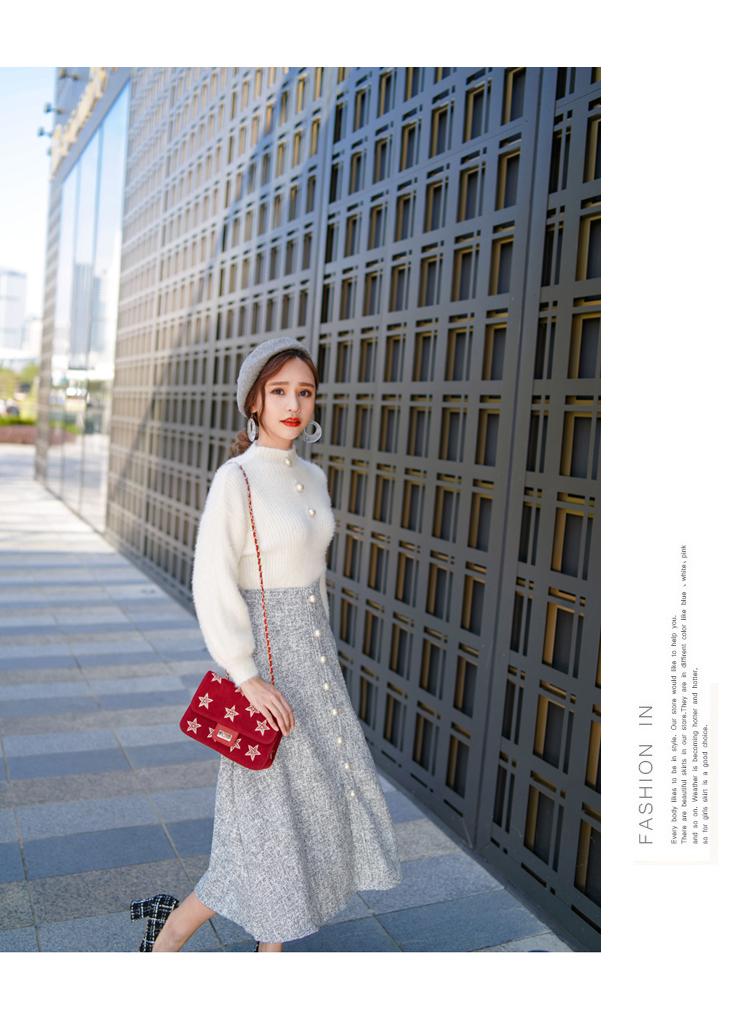 2018 mùa đông mới của phụ nữ đan áo len đáy áo sơ mi áo cao eo là mỏng Một từ váy phù hợp với thời trang đầm xòe tuổi trung niên