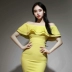 2019 mùa hè mới của phụ nữ tính khí xù lông đường viền cổ áo quây eo cao túi ôm hông váy váy dài giữa - Váy eo cao