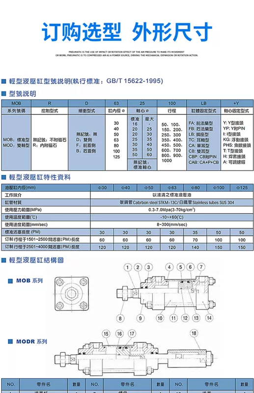 Tùy chỉnh 
            xi lanh dầu nhẹ xi lanh thủy lực xi lanh thủy lực hai chiều MOB32/40/50/63/80/100-75/150/200FAFB