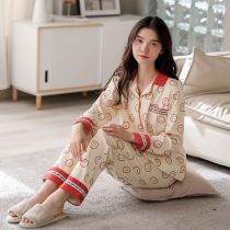 Leka Cotton] Pyjamas Woman Spring Autumn Season Pure Cotton Long Sleeve Long Pants Flip Collar Open Chest Can Wear Big Code Loose Home Clothing