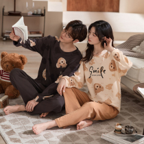 Pure Cotton Lovers Pyjamas Womens Spring Autumn Season Long Sleeves Han Edition Cartoon Can be worn out of cover casual mens big code Home Residence Clothes