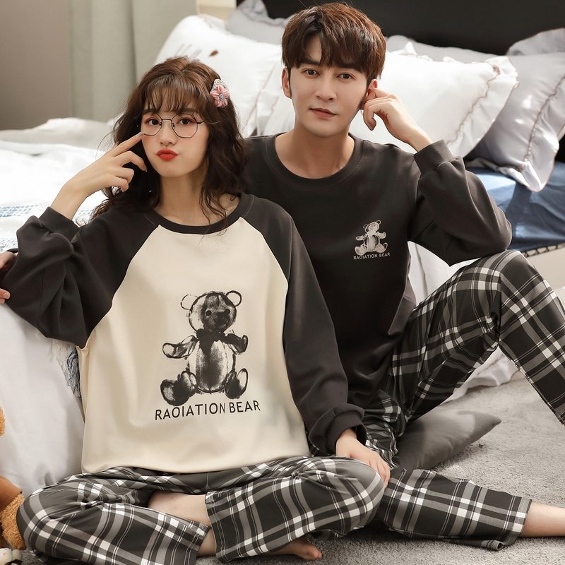 Pure Cotton Lovers Pyjamas Women's Spring Fall Loose Leisure Extractable Outwear Long Sleeve Cartoon Men's Home Conserved Two Style Suits