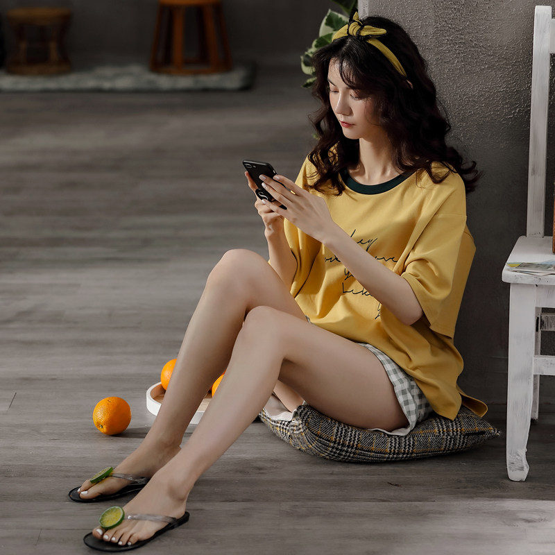 New Sleepwear Women's Summer Pure Cotton Short Sleeve Shorts Loose can be worn outside minimalist teen girl's home suit suit