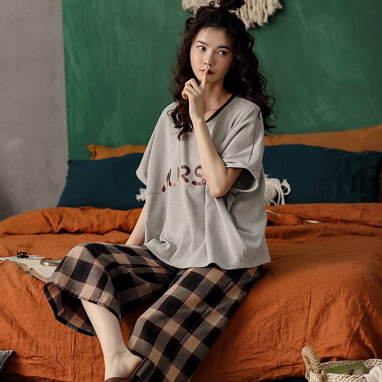 Summer pyjamas women's pure cotton short sleeves 80% Pants Loose Korean version Leisure can be worn out of thin family clothes two-piece suit