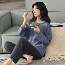 2021 new fall pyjamas female pure cotton long sleeves pure color minima can be externally worn with round collars can be worn outside the home clothes