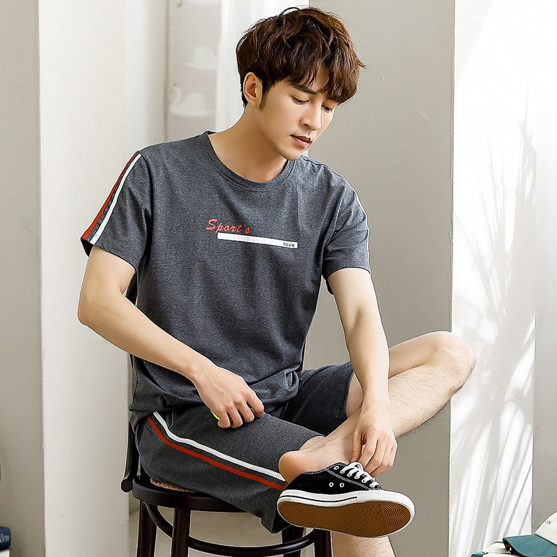 Summer short sleeves Men's pyjamas pure cotton shorts loose casual sports can be worn out of a minimalist round collar thin family clothes