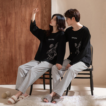 Lovers Pyjamas Women Spring Autumn Pure Cotton Long Sleeves Long Pants Casual Extractable Loose Cartoon Male family clothes two sets