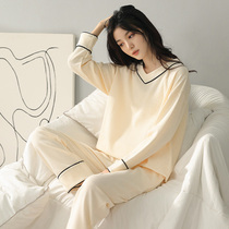 2021 new pure cotton pyjamas womens spring autumn season pure color minima can be outside wearing loose big code home to suit two suits