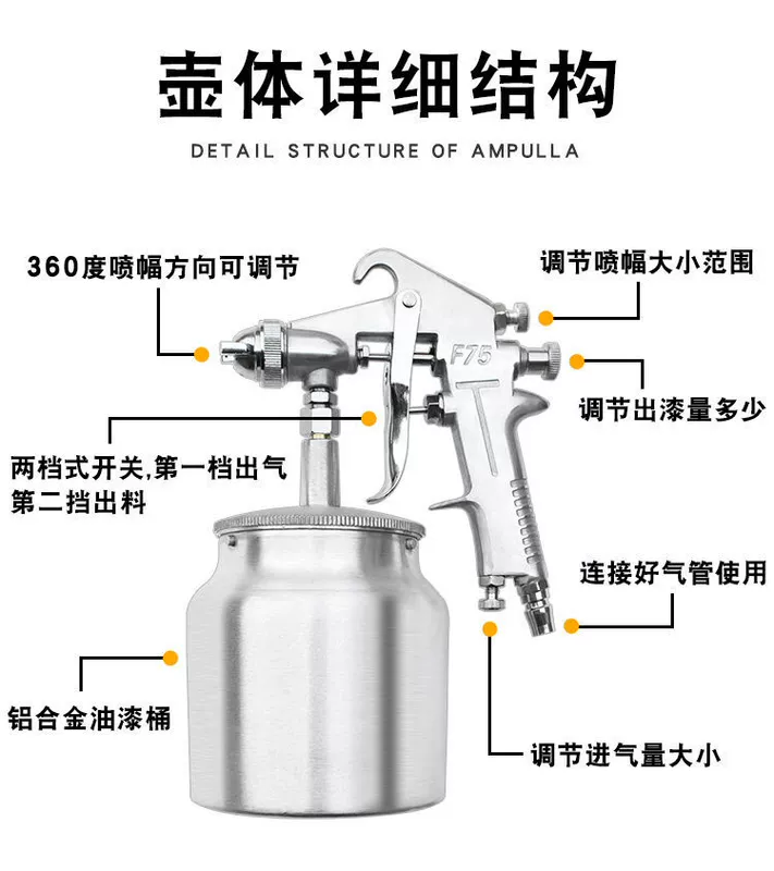 F-75 khí nén súng phun sơn phun cao sơn lót có thể sơn hạ nồi xịt lấy nội thất gỗ xe xịt dụng cụ