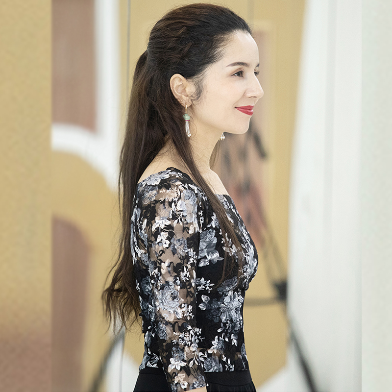 Classical dance dress adult ballet Dancing net yarn blouses women rehearse dress with lace dress with long sleeves 70% sleeve blouse