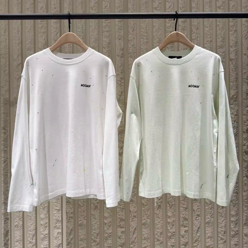 [Moom Collaboration] Authentic 2026 Summer New Long-Staple Cotton Colorful Rhinestone Long-Sleeve Printed T-Shirt Mbf2Tee044
